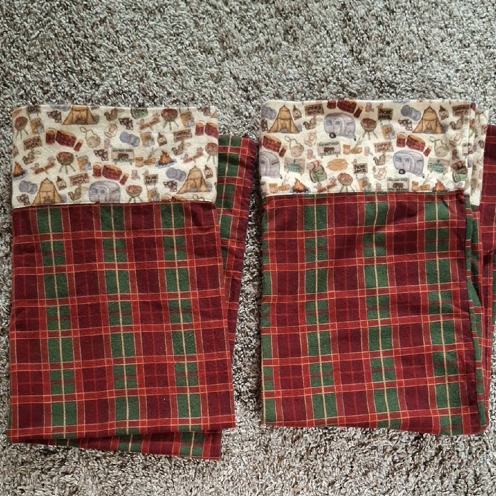 Set Of Two Handmade Flannel Pillowcases ~ Camping Motif